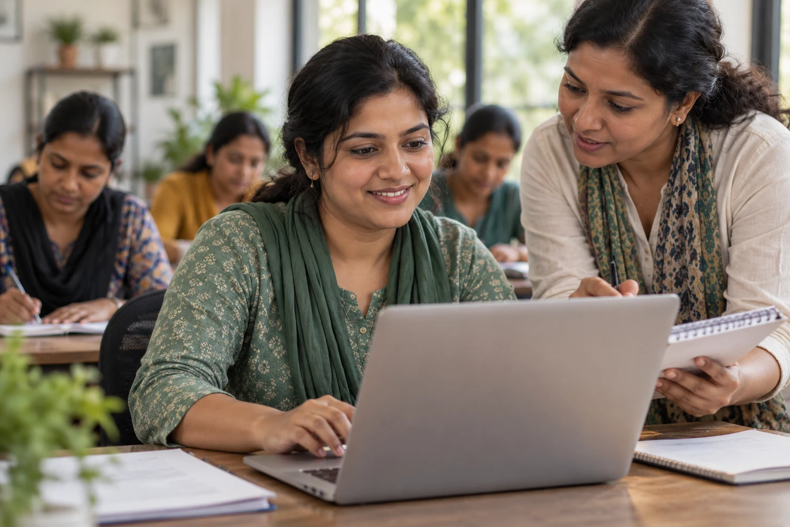 Women developing digital bookkeeping skills together